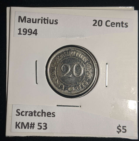 Mauritius 1994 20 Cents KM# 53 Scratches #0029 #13A