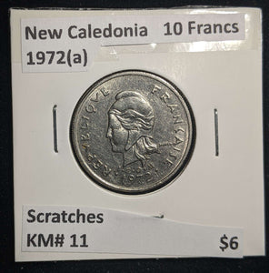 New Caledonia 1972(a) 10 Francs KM# 11 Scratches #1628 #13B