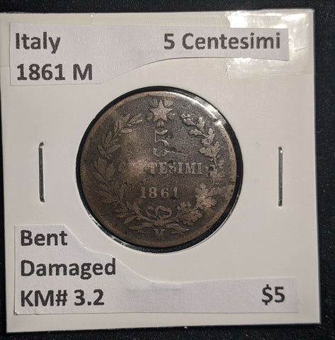 Italy 1861 M 5 Centesimi KM# 3.2 Bent Damaged  #135 #13B