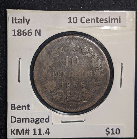 Italy 1866 N 10 Centesimi KM# 11.4 Bent Damaged #011 #13C