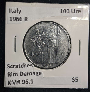 Italy 1966 R 100 Lire KM# 96.1 Scratches Rim Damage #1600 #13C