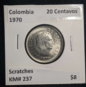 Colombia 1970 20 Centavos KM# 237 Scratches #029 #23A