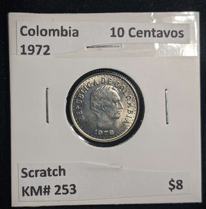 Colombia 1972 10 Centavos KM# 253 Scratch #008 #23A