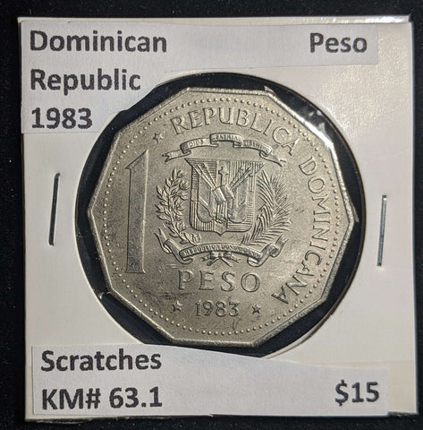 Dominican Republic 1983 Peso KM# 63.1 Scratches #890 #23A