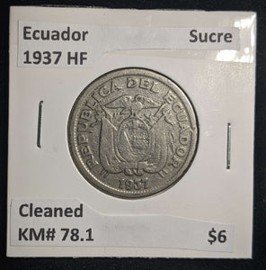 Ecuador 1937 HF Sucre KM# 78.1 Cleaned #092 #23A