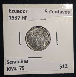 Ecuador 1937 HF 5 Centavos KM# 75 Scratches #060 #23A