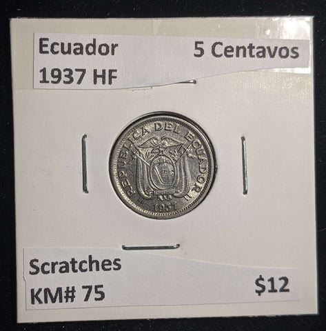 Ecuador 1937 HF 5 Centavos KM# 75 Scratches #060 #23A