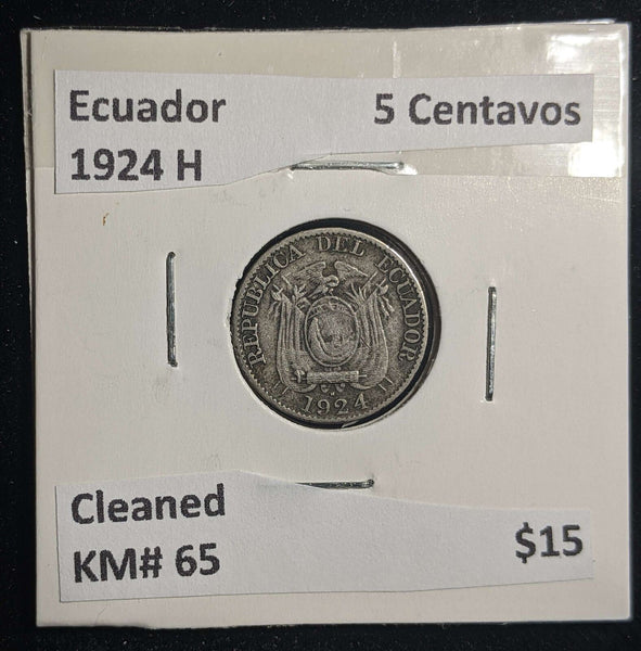 Ecuador 1924 H 5 Centavos KM# 65 Cleaned #899 #23A
