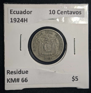 Ecuador 1924 H 10 Centavos KM# 66 Residue  #895 #23A