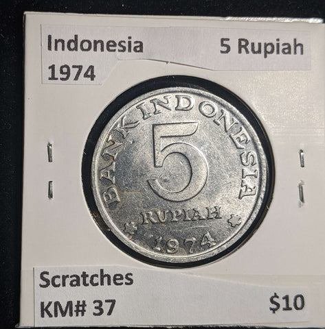 Indonesia 1974 5 Rupiah KM# 37 Scratches #0151 #23B