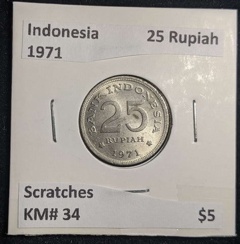 Indonesia 1971 25 Rupiah KM# 34 Scratches #430 #23B