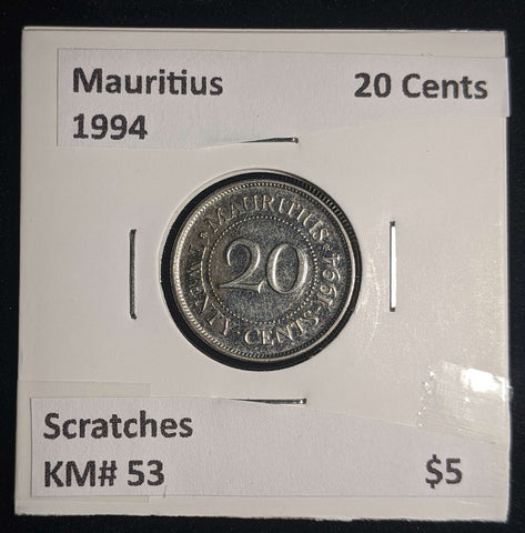 Mauritius 1994 20 Cents KM# 53 Scratches #0026 #13A