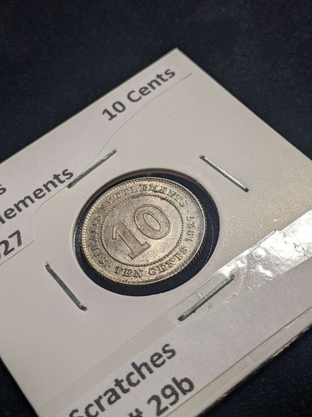 Straits Settlements 1927 10 Cents KM# 29b Scratches #071 #24A