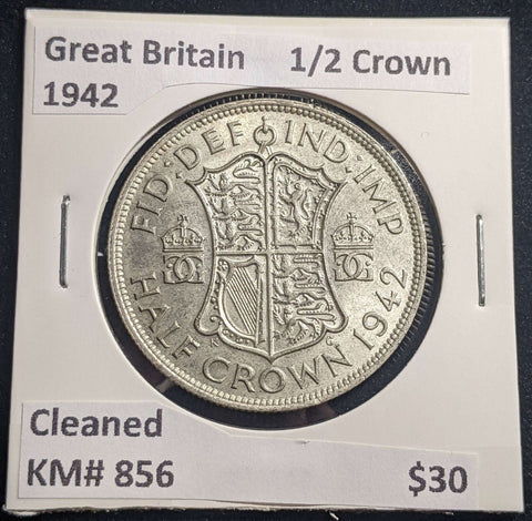 Great Britain 1942 1/2 Crown KM# 856 Cleaned #008 #24A