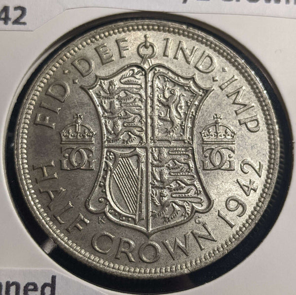 Great Britain 1942 1/2 Crown KM# 856 Cleaned #008 #24A