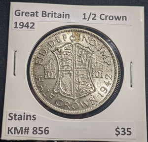 Great Britain 1942 1/2 Crown KM# 856 Stains #013 #24A