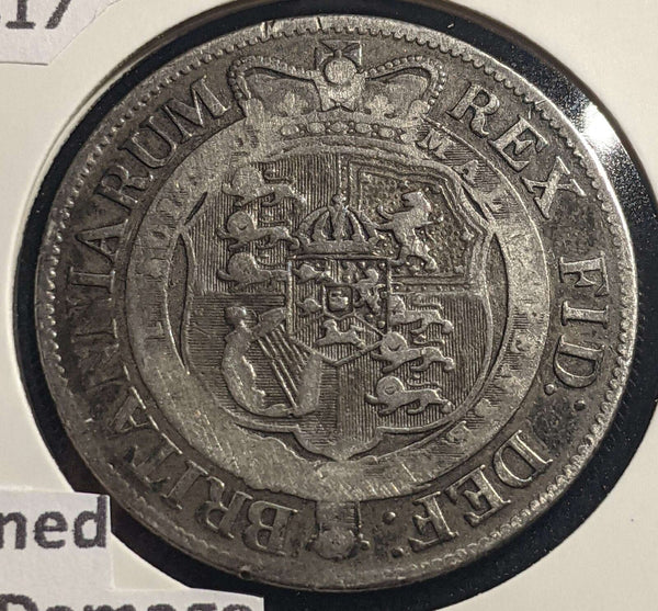 Great Britain 1817 1/2 Crown KM# 672 Cleaned Rim Damage #045 #24A