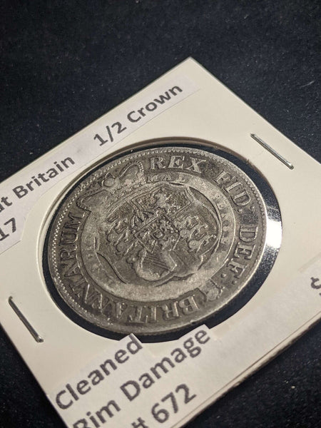 Great Britain 1817 1/2 Crown KM# 672 Cleaned Rim Damage #045 #24A