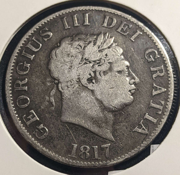 Great Britain 1817 1/2 Crown KM# 672 Cleaned Rim Damage #045 #24A