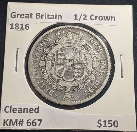 Great Britain 1816 1/2 Crown KM# 667 Cleaned #048 #24A