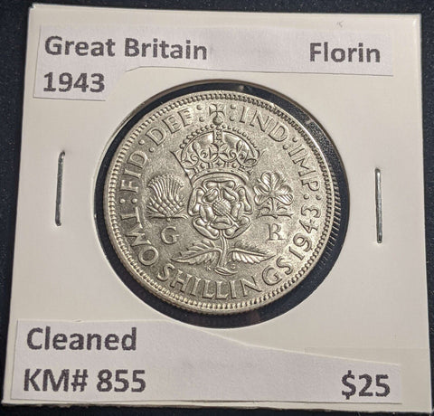 Great Britain 1943 Florin KM# 855 Cleaned #011 #24A