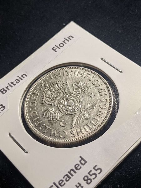 Great Britain 1943 Florin KM# 855 Cleaned #011 #24A