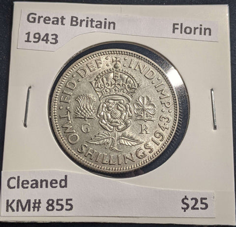 Great Britain 1943 Florin KM# 855 Cleaned #018 #24A