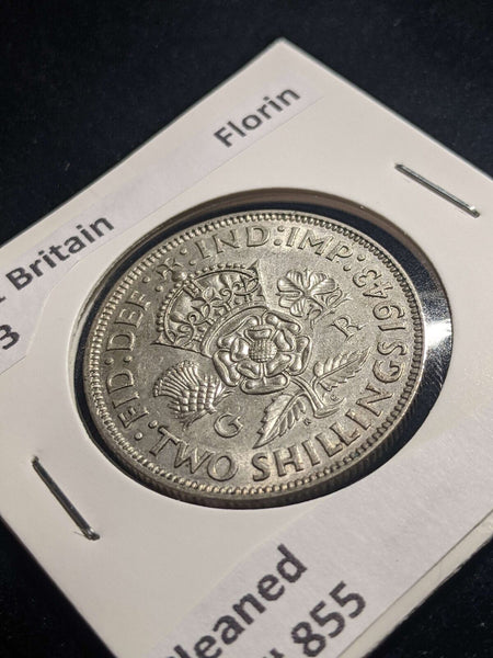 Great Britain 1943 Florin KM# 855 Cleaned #018 #24A