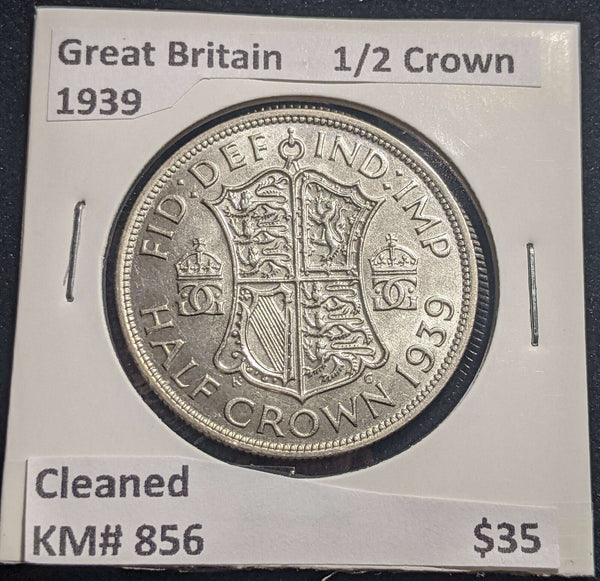 Great Britain 1939 1/2 Crown KM# 856 Cleaned #005 #24A