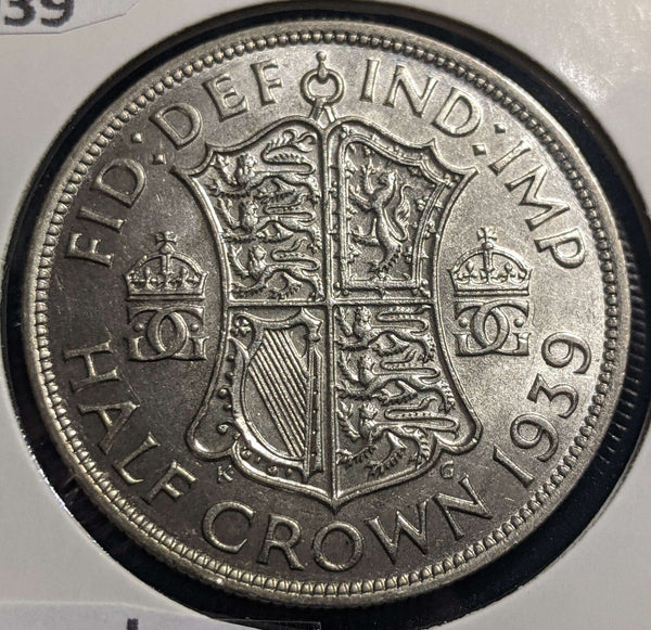 Great Britain 1939 1/2 Crown KM# 856 Cleaned #005 #24A