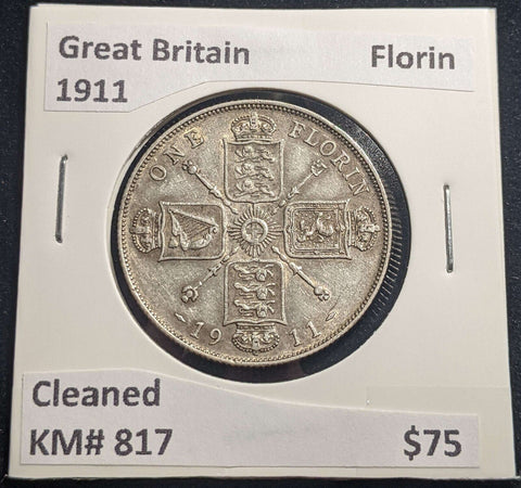 Great Britain 1911 Florin KM# 817 Cleaned #016 #24A