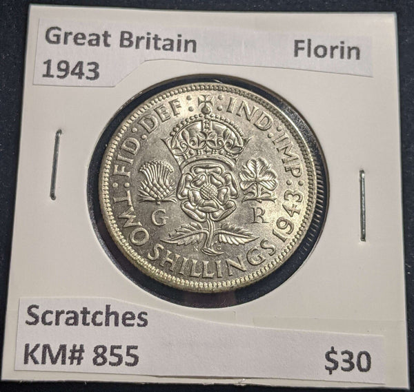 Great Britain 1943 Florin KM# 855 Scratches #017 #24A