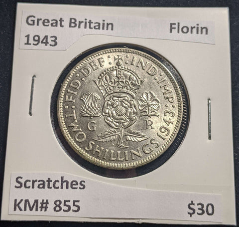 Great Britain 1943 Florin KM# 855 Scratches #017 #24A