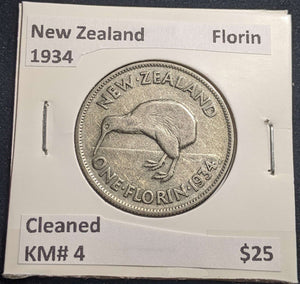 New Zealand 1934 Florin KM# 4 Cleaned #245 #24A