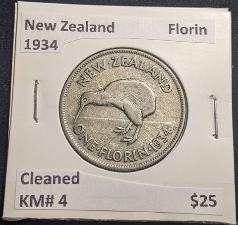 New Zealand 1934 Florin KM# 4 Cleaned #245 #24A