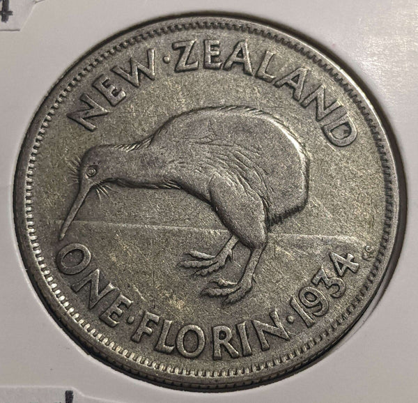 New Zealand 1934 Florin KM# 4 Cleaned #245 #24A