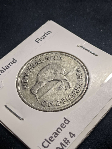 New Zealand 1934 Florin KM# 4 Cleaned #245 #24A