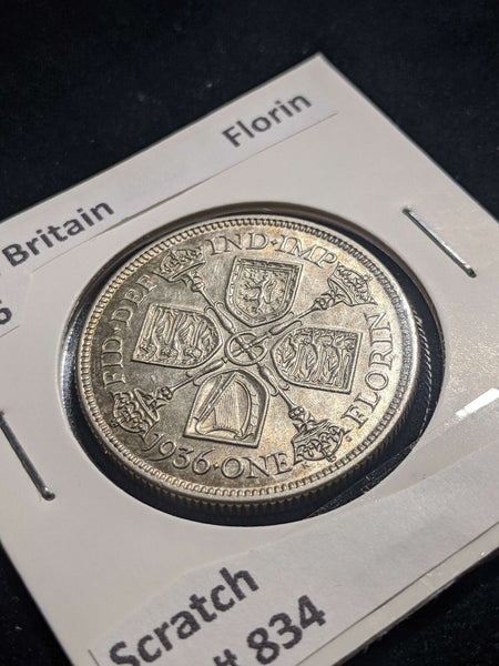 Great Britain 1936 Florin KM# 834 Scratch #002 #24A