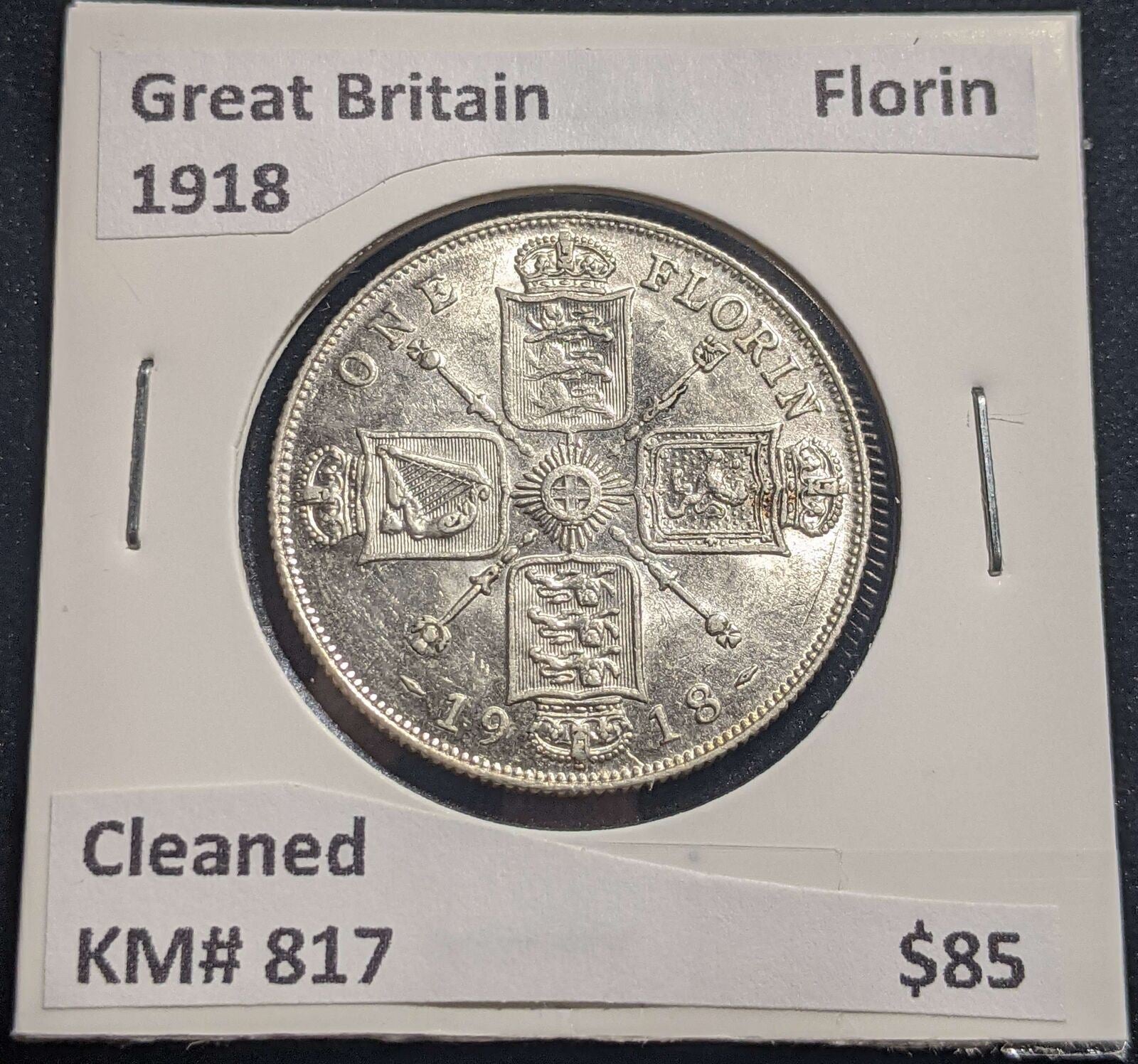 Great Britain 1918 Florin KM# 817 Cleaned #010 #24A