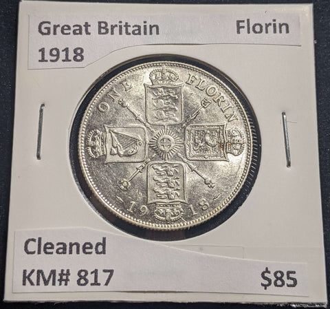 Great Britain 1918 Florin KM# 817 Cleaned #010 #24A