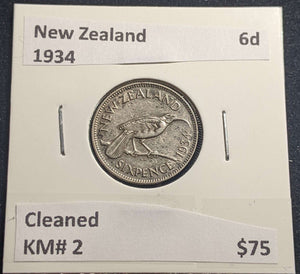 New Zealand 1934 6d KM# 2 Cleaned #001 #24A