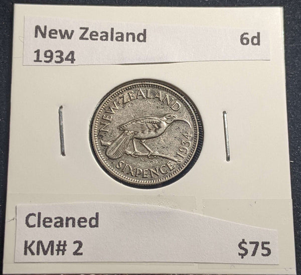 New Zealand 1934 6d KM# 2 Cleaned #001 #24A