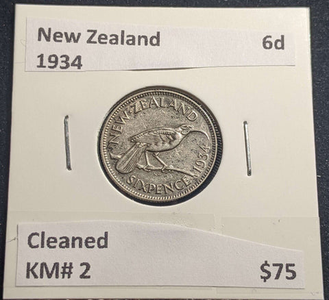 New Zealand 1934 6d KM# 2 Cleaned #001 #24A