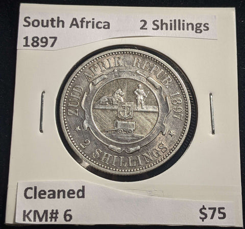South Africa 1897 2 Shillings KM# 6 Cleaned #012 #24A