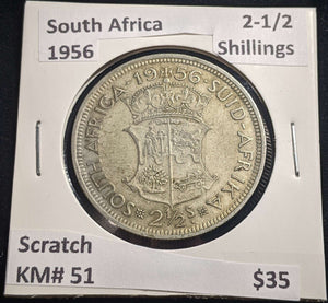 South Africa 1956 2-1/2 Shillings KM# 51 Scratch #047 #24A