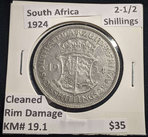 South Africa 1924 2-1/2 Shillings KM# 19.1 Cleaned Rim Damage #046 #24A