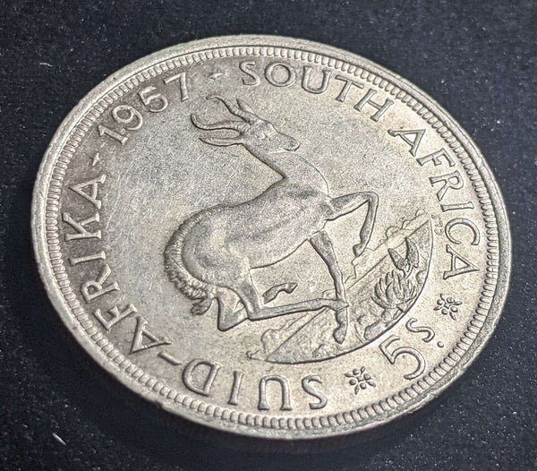 South Africa 1957 5 Shillings KM# 52 Cleaned #015 #23C