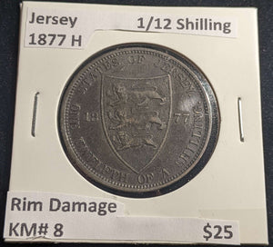 Jersey 1877 H 1/12 Shilling KM# 8 Rim Damage #124 #23C