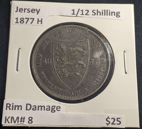 Jersey 1877 H 1/12 Shilling KM# 8 Rim Damage #124 #23C