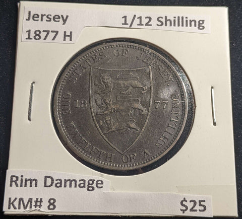 Jersey 1877 H 1/12 Shilling KM# 8 Rim Damage #124 #23C